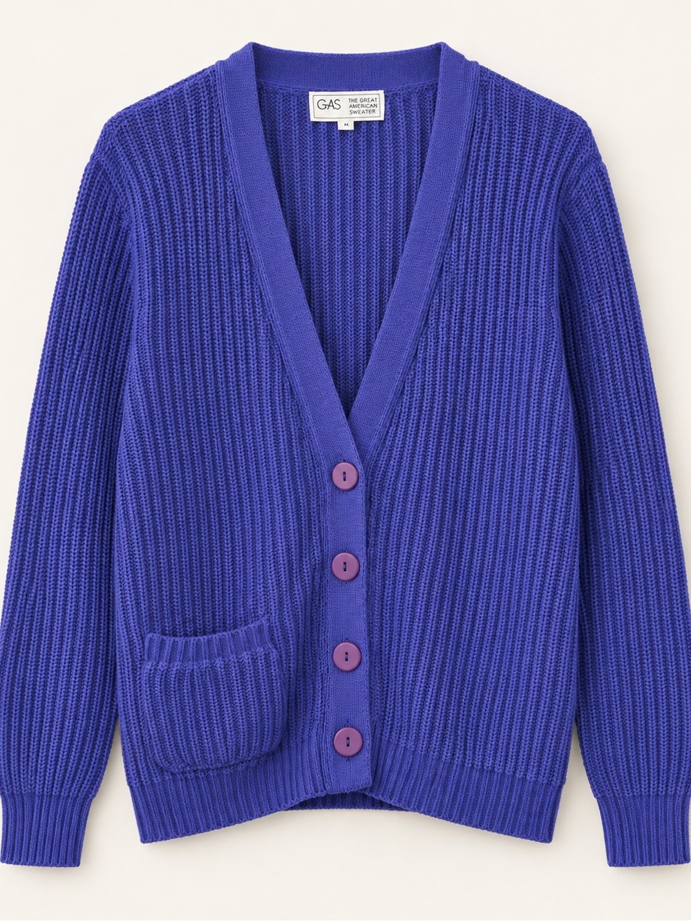 Purple Ribbed V-Neck Button Cardigan
